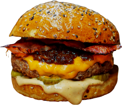 Hamburger with Patties, Tomato, Bacon and Cheese